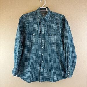 Stetson Pearl Snap Shirt Mens XL Blue Geometric Button Up Western Cowboy